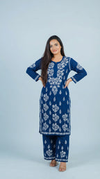 Dark Blue Modal Plazo Set