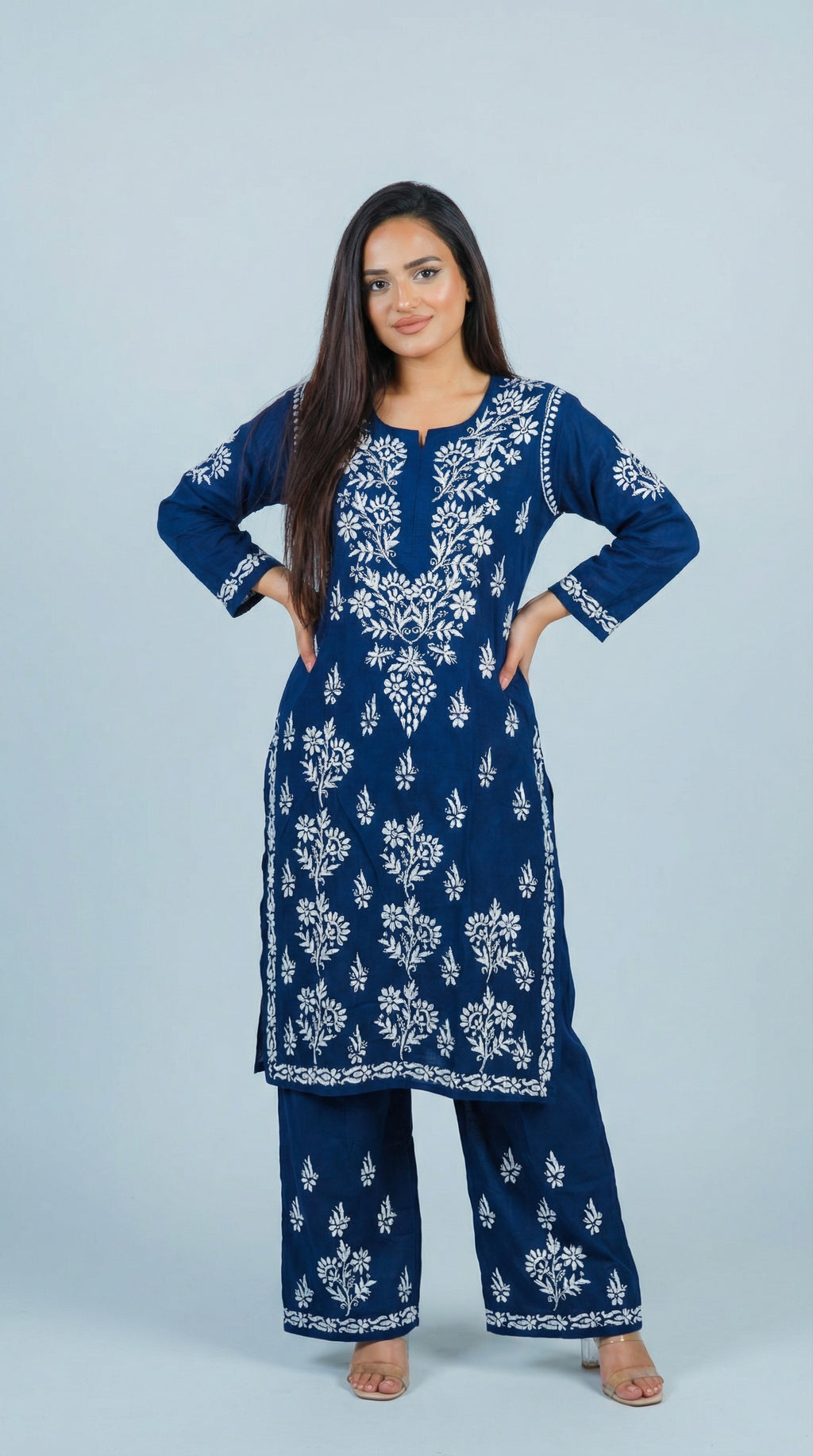 Dark Blue Modal Plazo Set