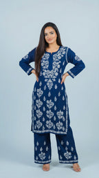 Dark Blue Modal Plazo Set