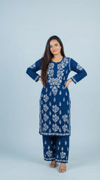 Dark Blue Modal Plazo Set