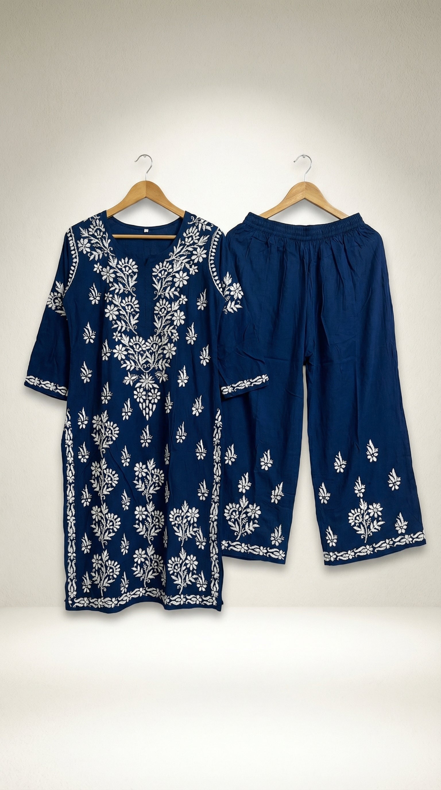 Dark Blue Modal Plazo Set