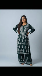 Dark Green Modal Plazo Set