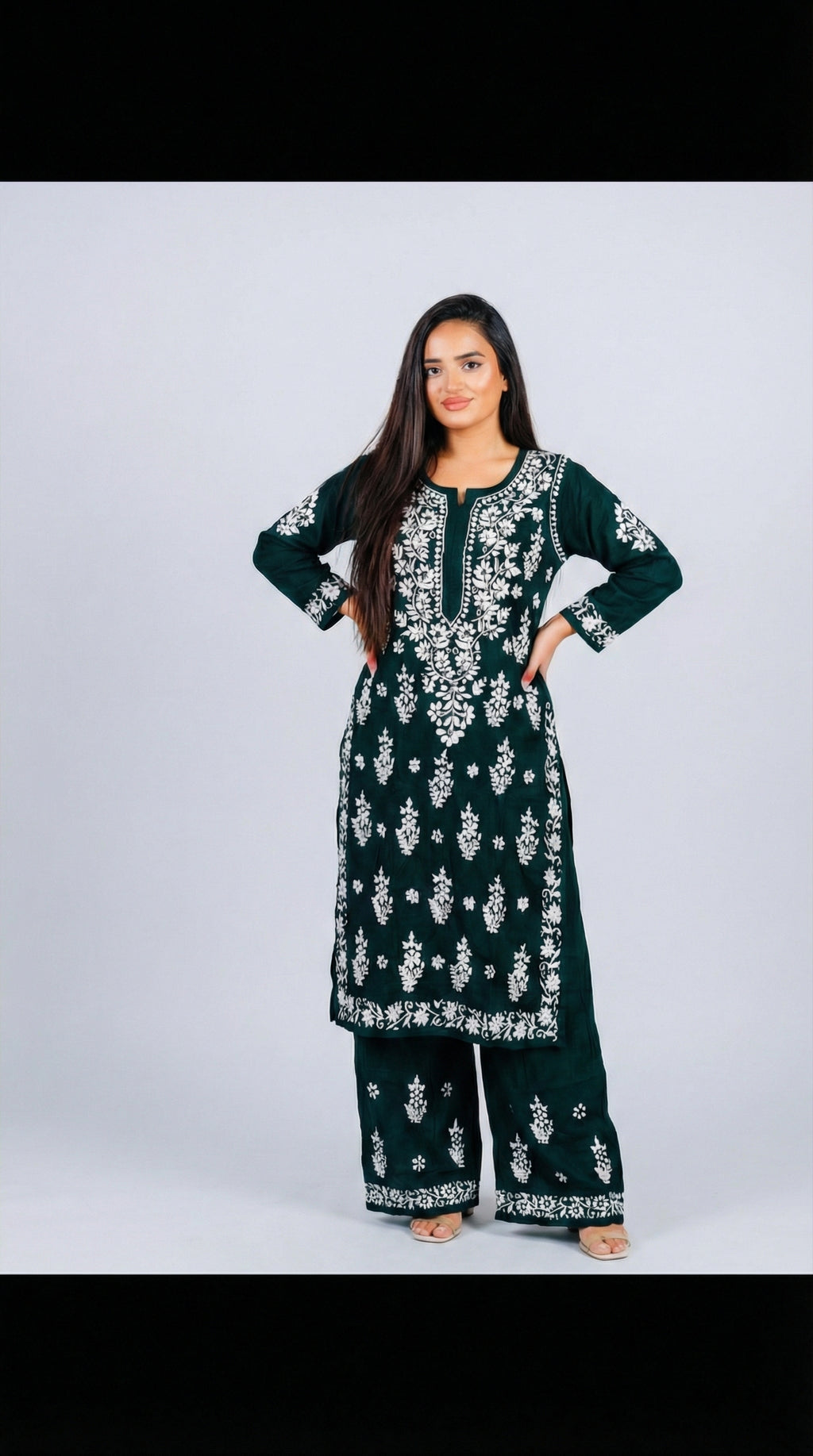 Dark Green Modal Plazo Set