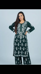 Dark Green Modal Plazo Set