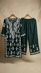 Dark Green Modal Plazo Set