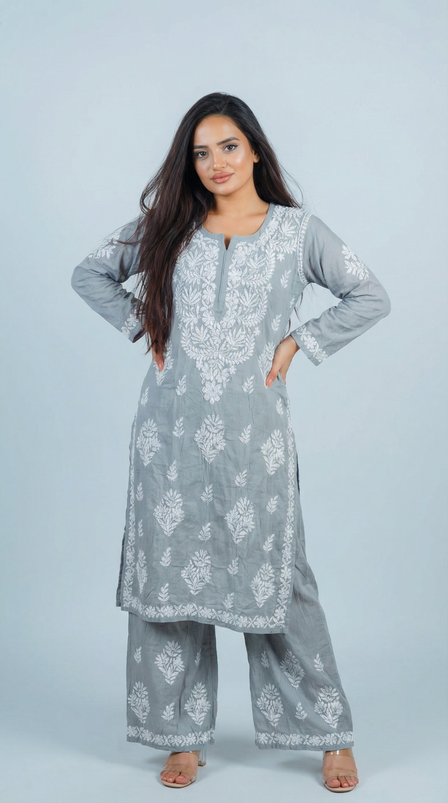 Light Grey Modal Plazo Set