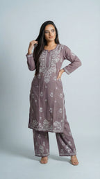 Dark Grey Rayon Plazo Set