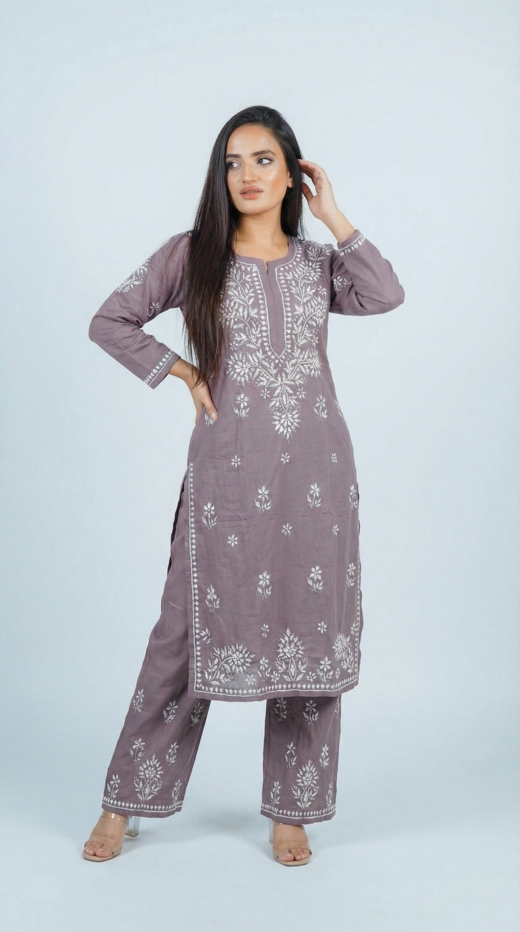 Dark Grey Rayon Plazo Set