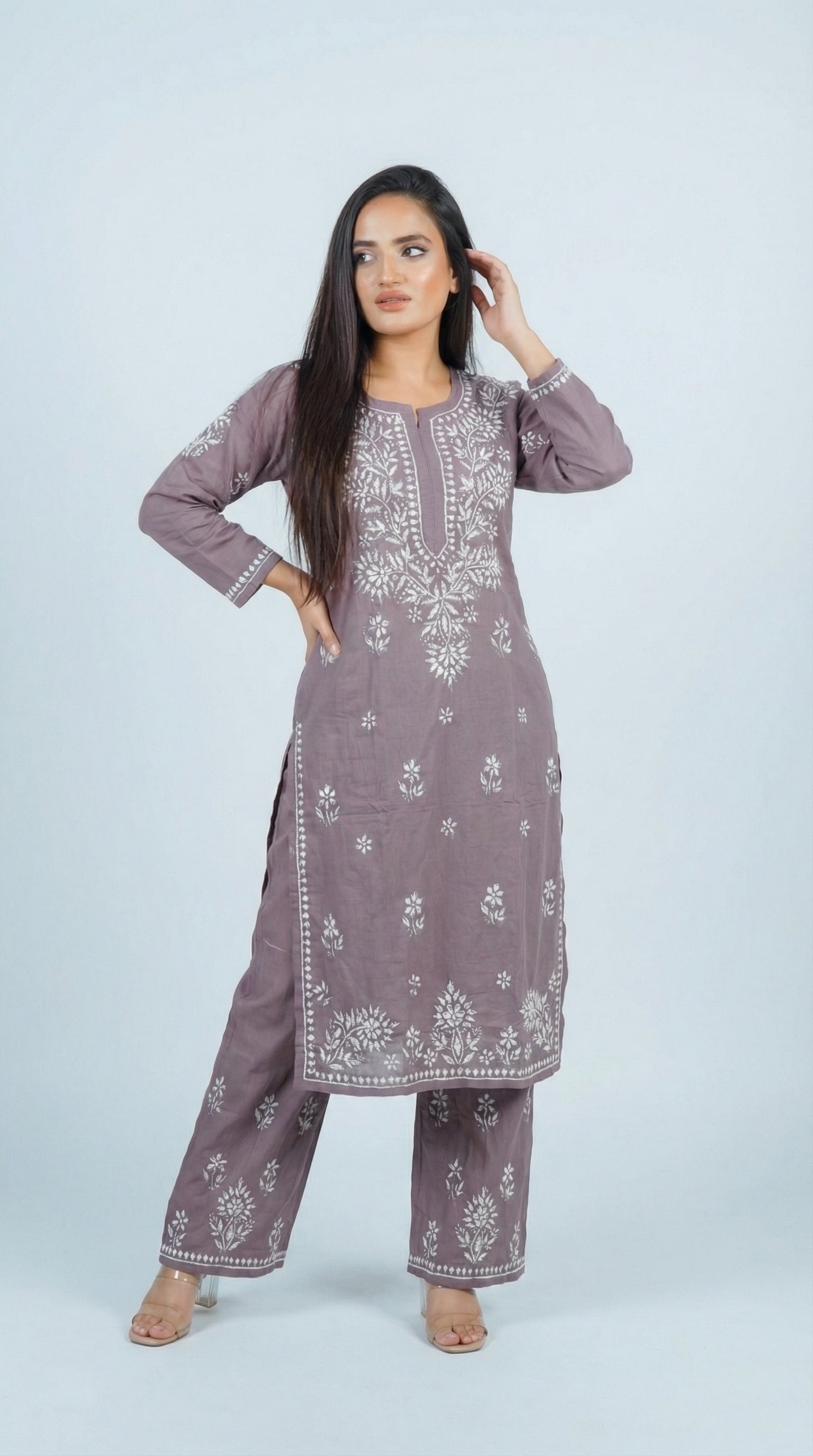 Dark Grey Rayon Plazo Set