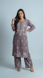 Dark Grey Rayon Plazo Set