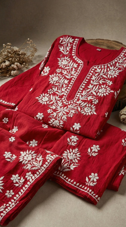 Cherry Red Rayon Plazo Set