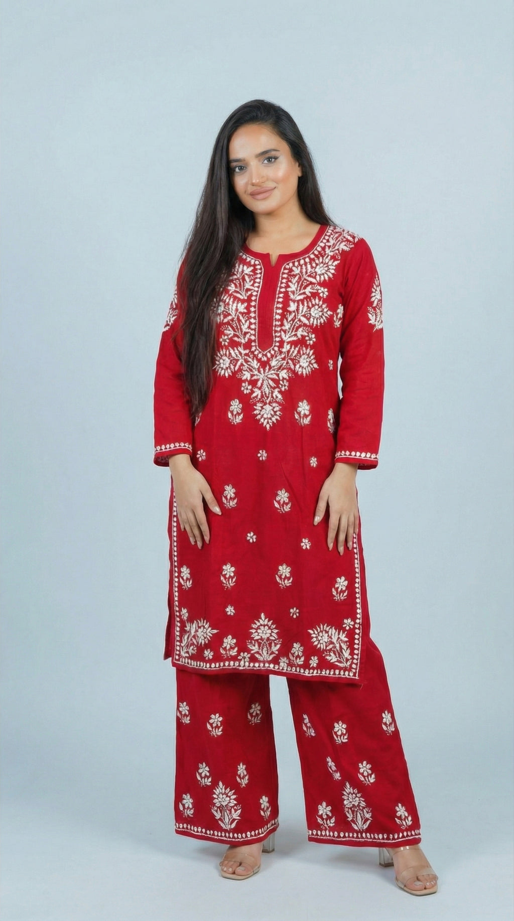 Cherry Red Rayon Plazo Set