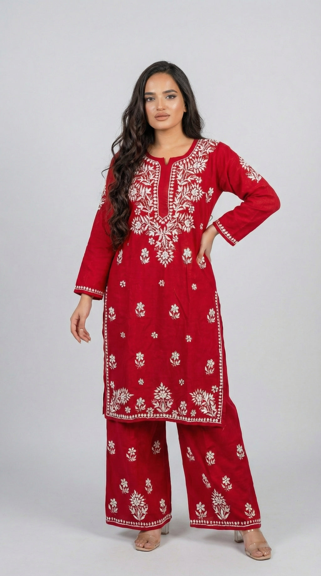 Cherry Red Rayon Plazo Set