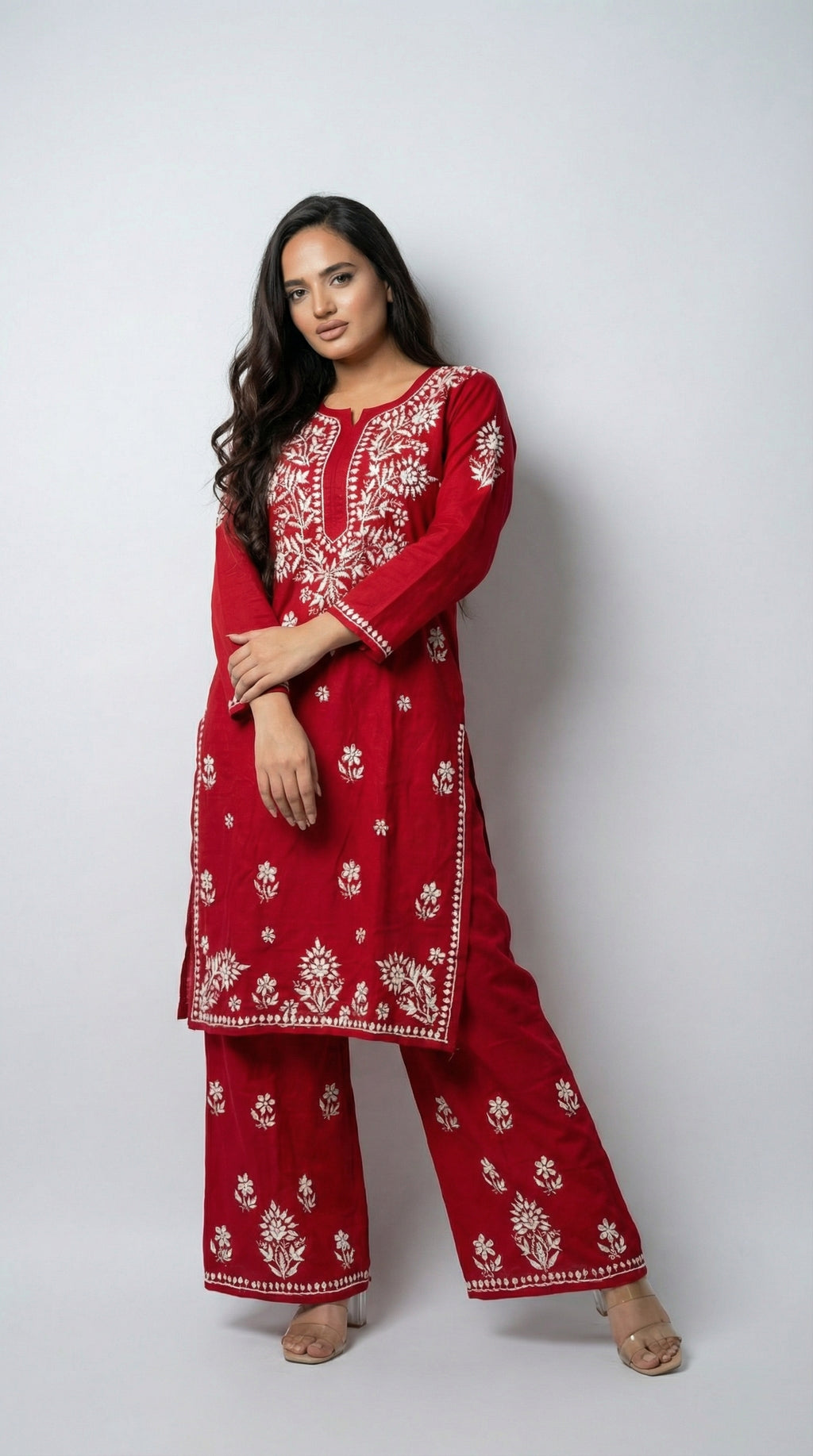 Cherry Red Rayon Plazo Set