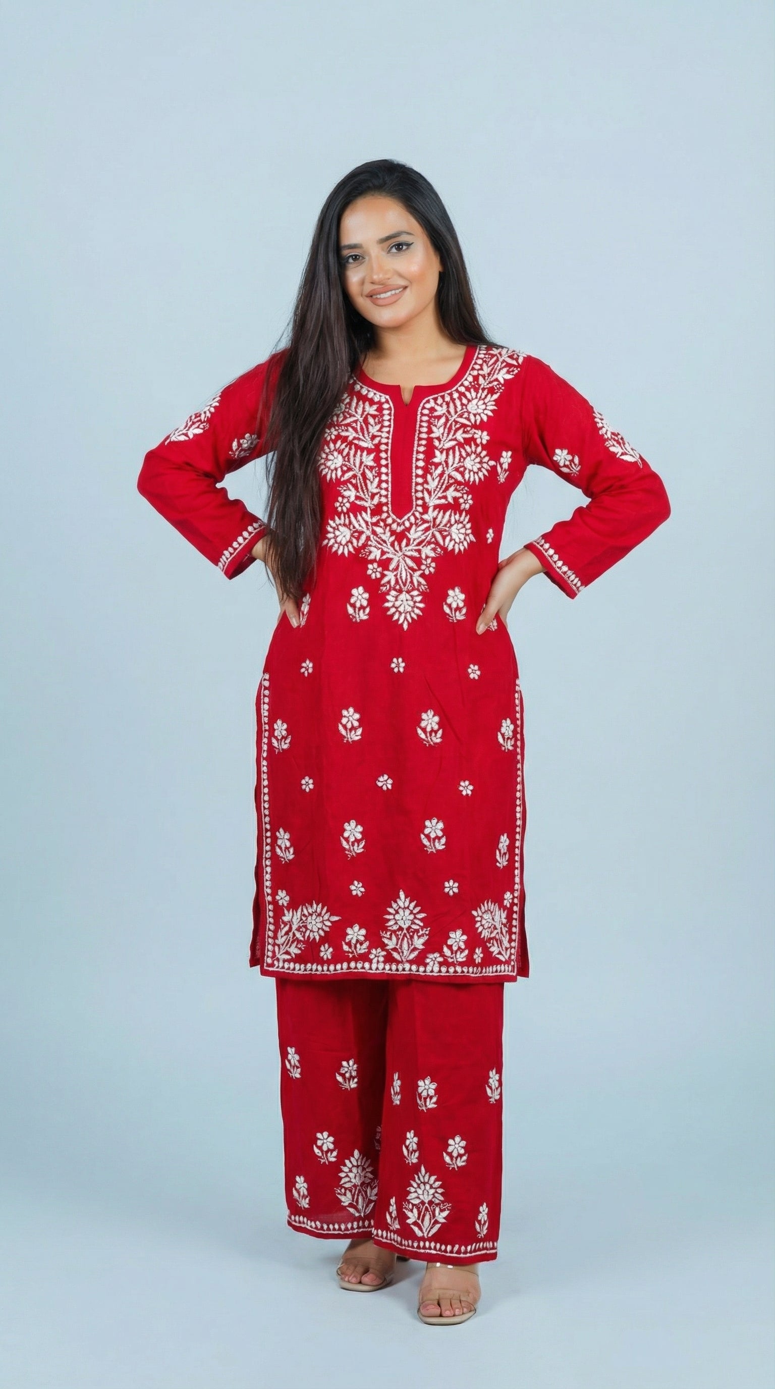 Cherry Red Rayon Plazo Set