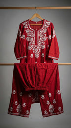 Cherry Red Rayon Plazo Set